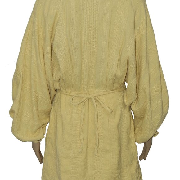 Free People Moni Mini Dress Buttondown Textured Yellow M - Picture 6 of 7